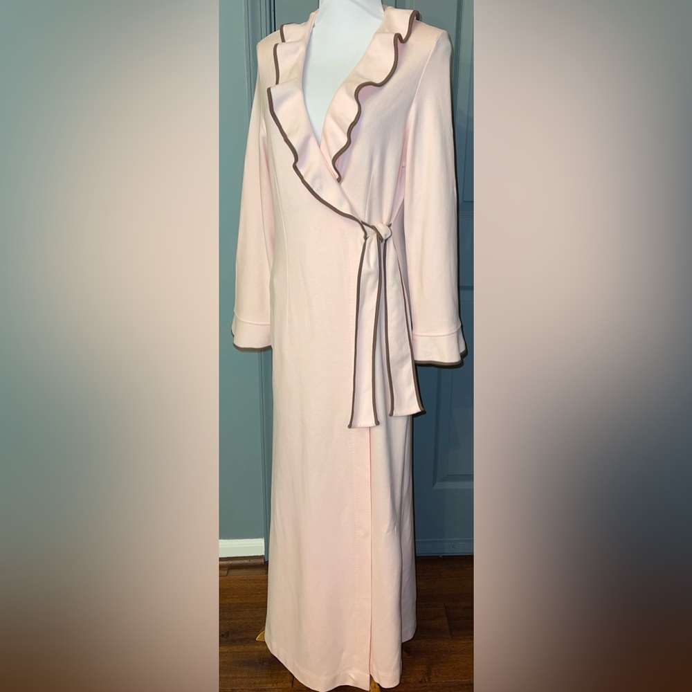 Rositta Vintage Cotton Blend Pink On Brown Pippin Fleece Long Robe.Made in Italy